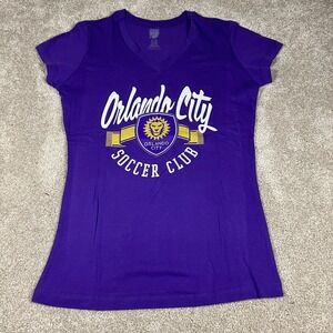 MLS Womens XL Purple Orlando City SC Soccer Club Cap Sleeve T-Shirt NWOT